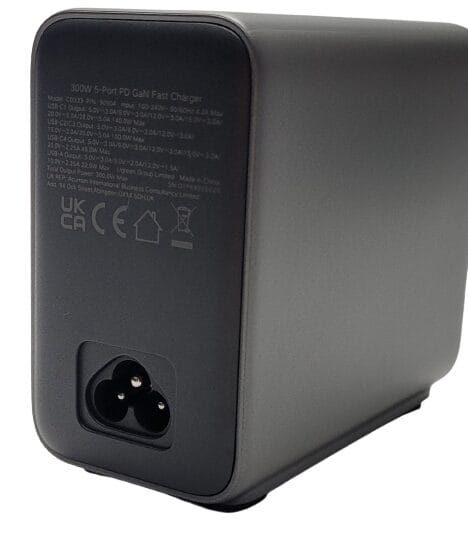 Image shows the rear of the UGREEN Nexode 300W USB C Charger.