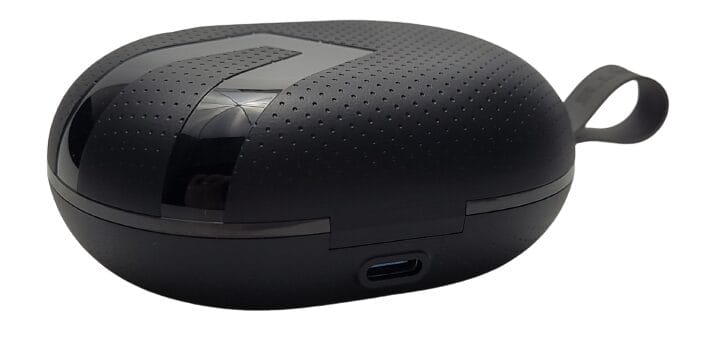 SoundPEATS Wings2 Wireless Earbuds Image shows the location of the USB-C Port.