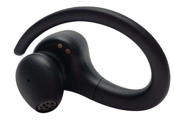 Image shows an earbud laid down.