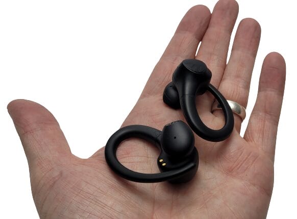 SoundPEATS Wings2 Wireless Earbuds Image shows the earbuds in my left hand.