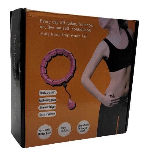 Image shows the outer box for the hula hoop.
