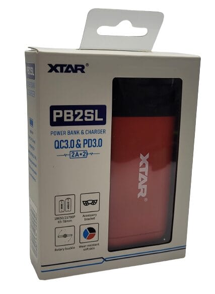 Image shows the outer box of the XTAR PB2SL Battery Charger.