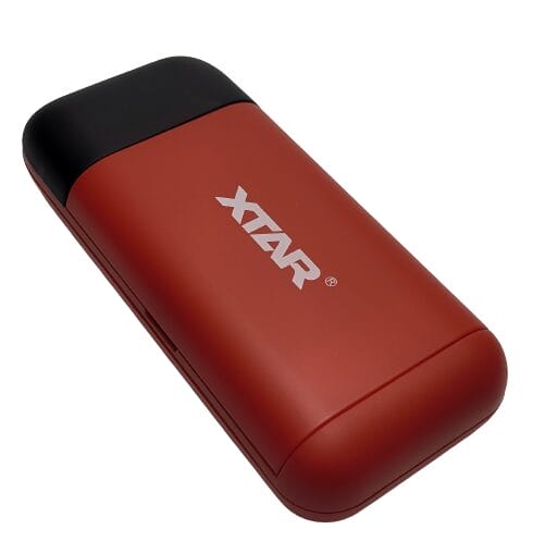 Image shows the XTAR PB2SL Battery Charger laid out in a slight angle.