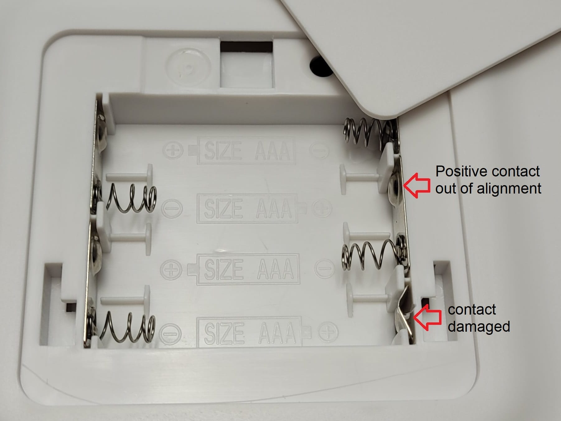 Image shows the damaged battery area.