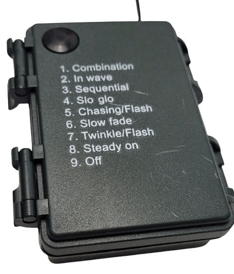 Image shows the battery box with the 8 lighting modes on the front.