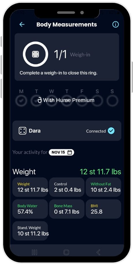Image shows a screenshot for the Hume app.