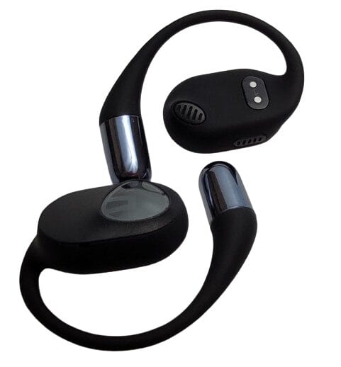 Image shows the earbuds in a side by side position.