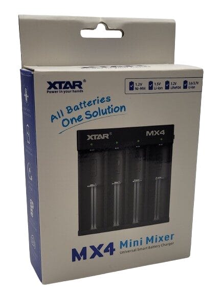 Image shows the outer box of the XTAR MiniMixer MX4 Charger