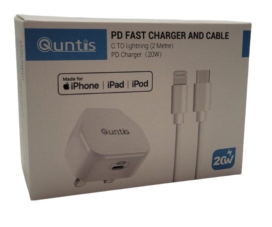 Image shows the outer box for the Quntis PD Fast Charger.