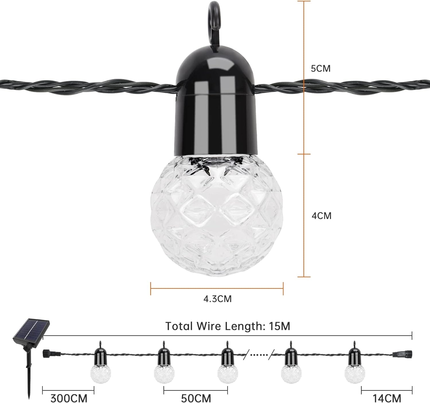 Image shows the measurements of each light.