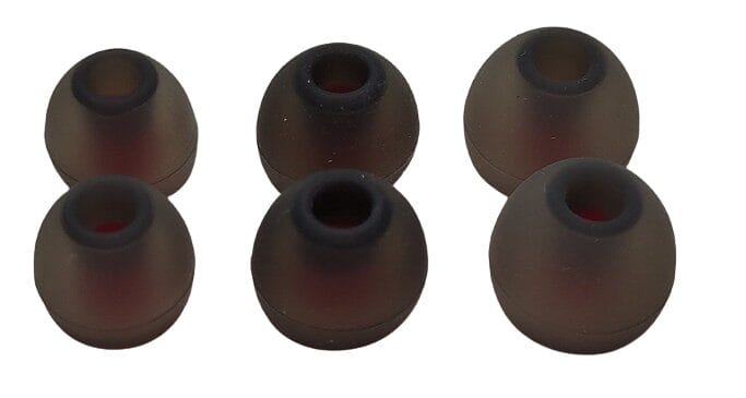 TRN MT1 IEM's Image shows the three sized ear tips lined up from small to large.