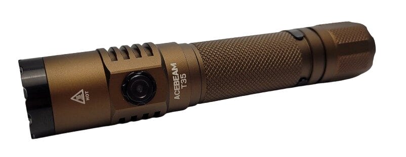 Image shows the sideway view of the Acebeam T35 Flashlight.