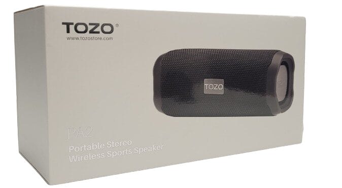 Image shows the outer box of the TOZO PA2 Speaker.