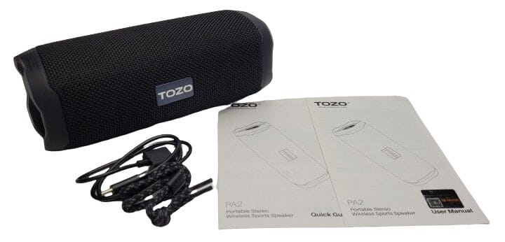 TOZO PA2 Speaker Image shows the included contents in a laid out position.