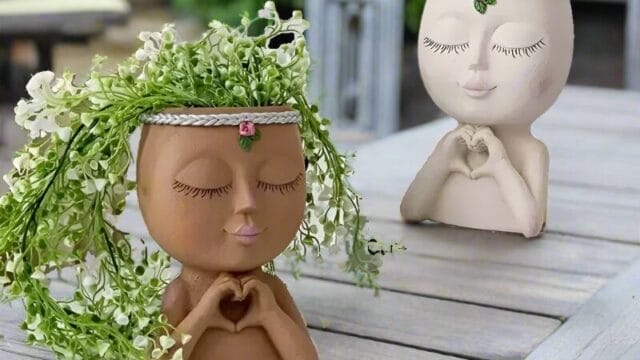 Boho-Girl-Face-Flower-Pot-Planter-Rustic-Bust-Ornament-Art-Statue