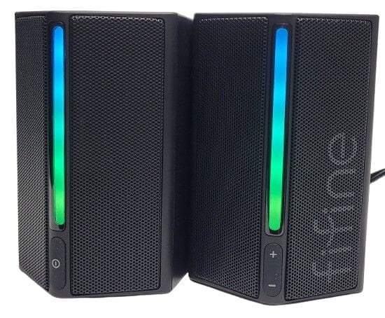 Image shows the left and right control buttons. The speakers are also lit up.