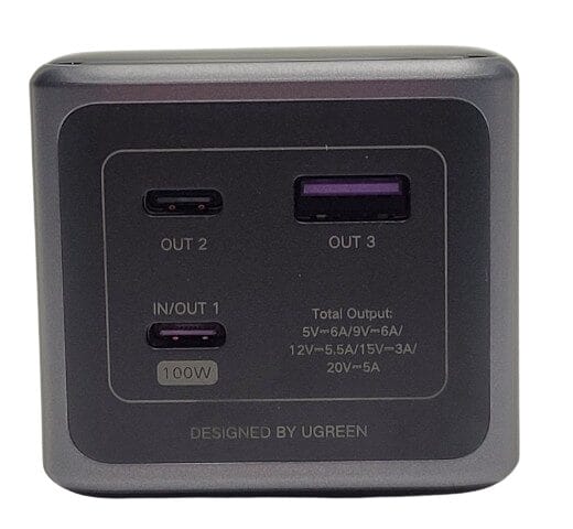 Image shows the ports of the UGREEN Nexode Power Bank 130W.