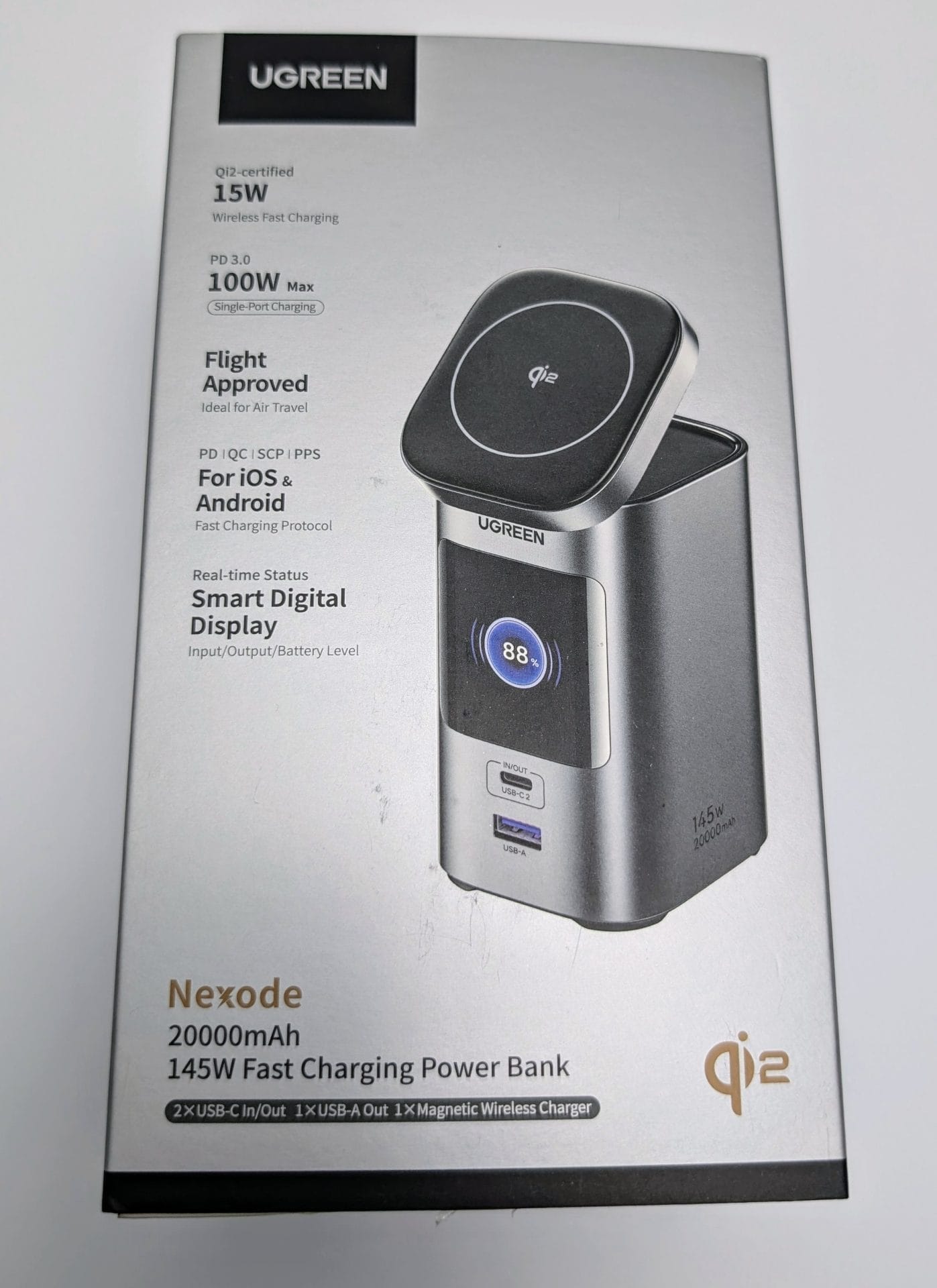 Image shows the outer packaging for the UGREEN 145W 20000mAh Magsafe Power Bank.