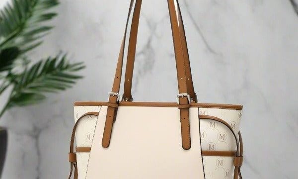 MonogramPatternToteShoulderBagHandbag-CreamBeigeandBrown