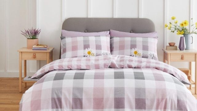 SunnyGinghamCheckPrintDuvetCoverPolycottonBedding-BlushPink-1